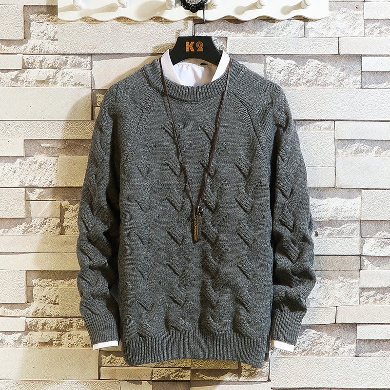 Round Neck Sweater Sportsmen Solid Color Pullover Sweater - myETYN