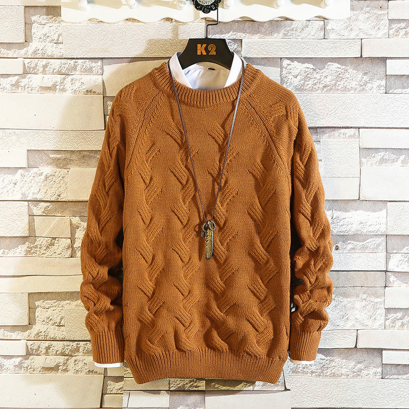 Round Neck Sweater Sportsmen Solid Color Pullover Sweater - myETYN