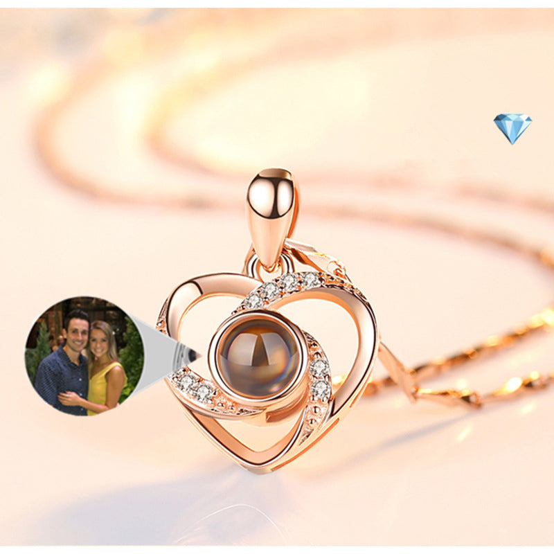 S925 Silver Romantic Colorful Photo Projection Necklace Heart Shaped Pendant Necklace - myETYN