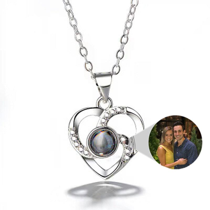 S925 Silver Romantic Colorful Photo Projection Necklace Heart Shaped Pendant Necklace - myETYN