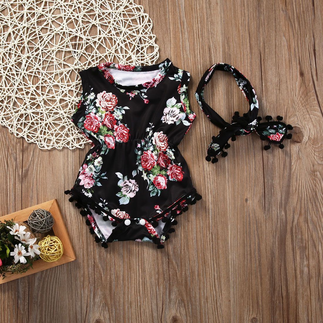 Floral Sunsuit Romper + Headband 2pc set