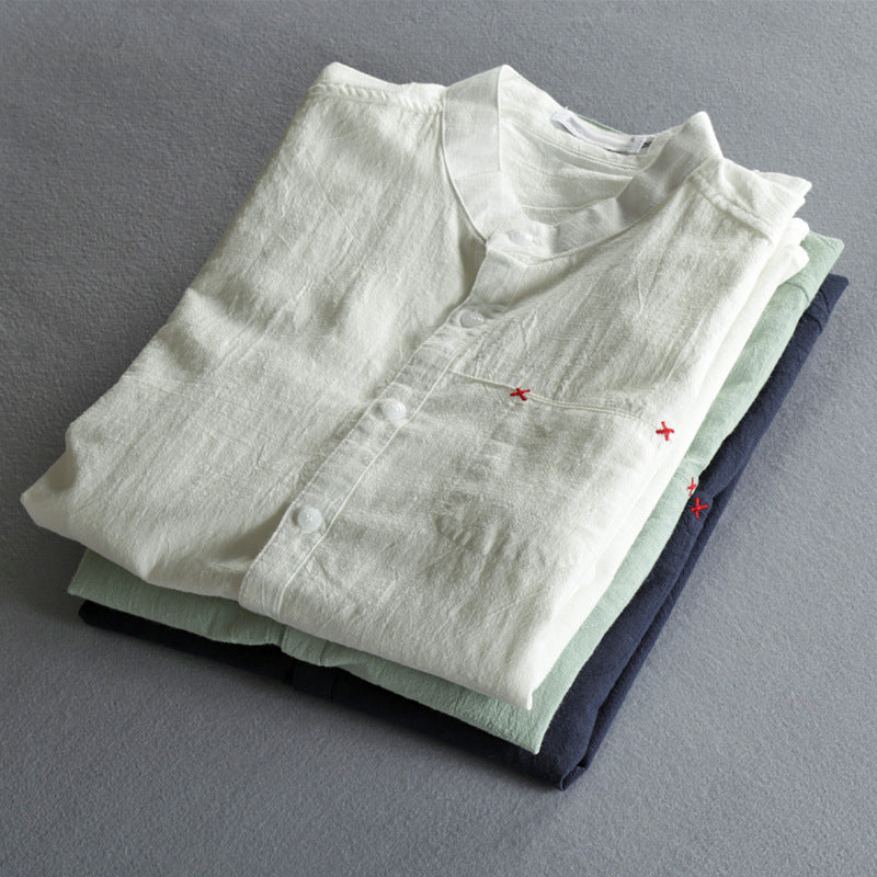 Casual Linen Shirt Slim Long Sleeves Cotton Linen