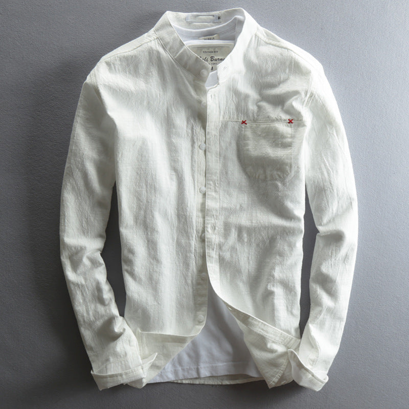 Casual Linen Shirt Slim Long Sleeves Cotton Linen