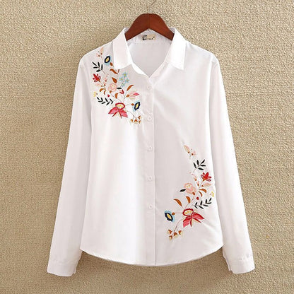 Embroidered Shirt Women's Long-Sleeved Bottoming Shirt Loose Plus Size Women's Spring And Autumn 200 Kg White Shirt Women