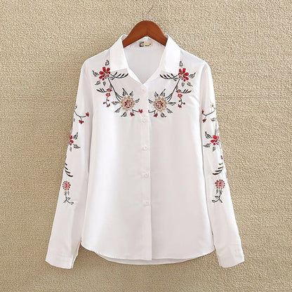 Embroidered Shirt Women's Long-Sleeved Bottoming Shirt Loose Plus Size Women's Spring And Autumn 200 Kg White Shirt Women