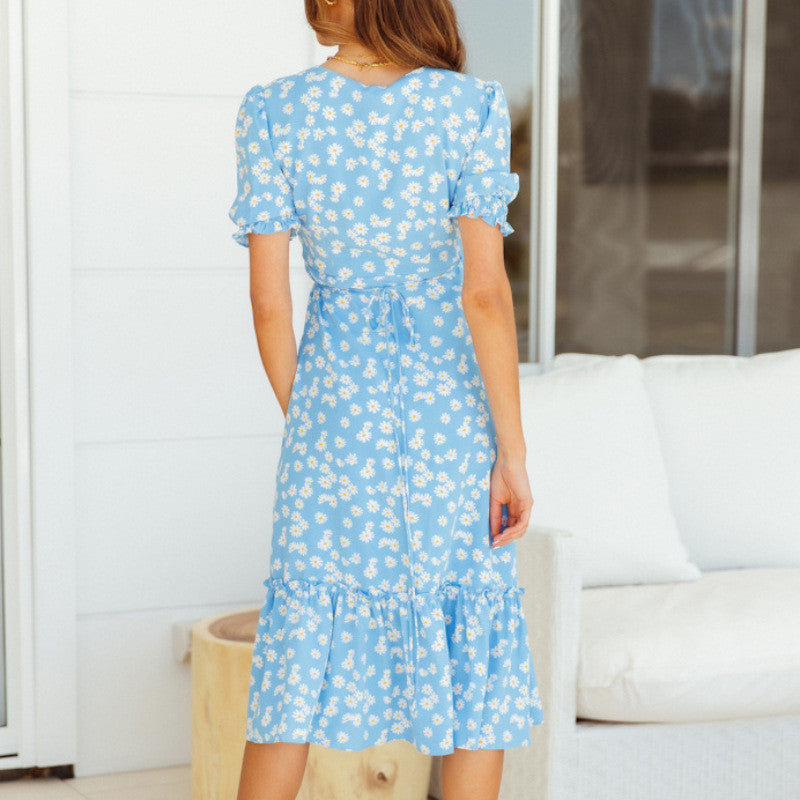 Women’s Elegant Floral V-Neck Chiffon Maxi Dress