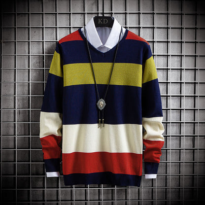 New Thin Color Blocking Round Neck Sweater Men's Casual Sweater - myETYN