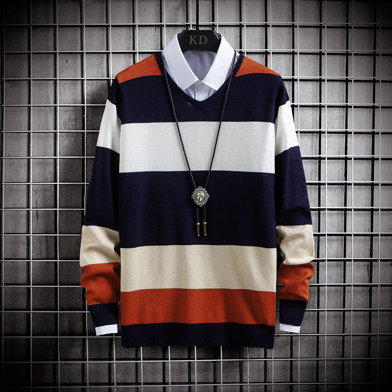 New Thin Color Blocking Round Neck Sweater Men's Casual Sweater - myETYN