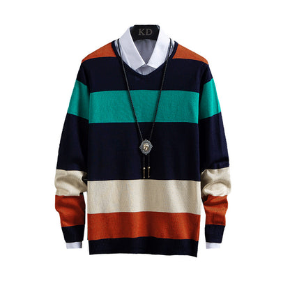 New Thin Color Blocking Round Neck Sweater Men's Casual Sweater - myETYN