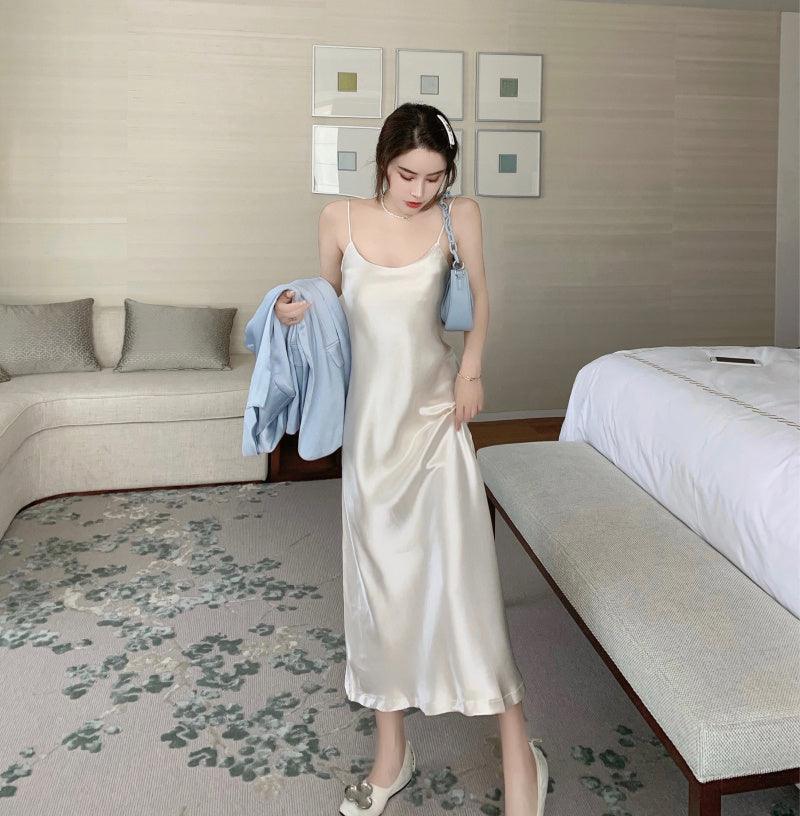 Hong Kong Flavor Satin Suspender Skirt  Casual Gloss Suit