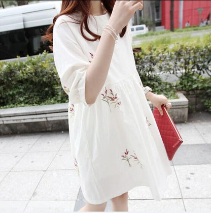 Korean Cotton And Linen Embroidery Maternity Dress And Nursing Clothes - myETYN