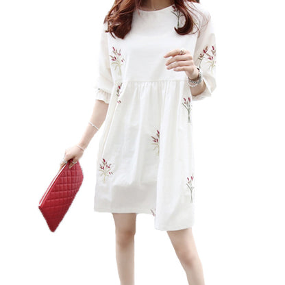 Korean Cotton And Linen Embroidery Maternity Dress And Nursing Clothes - myETYN