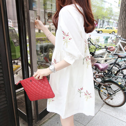 Korean Cotton And Linen Embroidery Maternity Dress And Nursing Clothes - myETYN