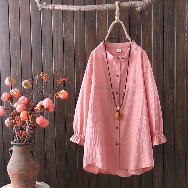 Plus Size Women's Fat m200 kg Spring Dress New Ladies Loose Large Literary Retro Three-quarter Sleeve Shirt