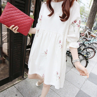 Korean Cotton And Linen Embroidery Maternity Dress And Nursing Clothes - myETYN