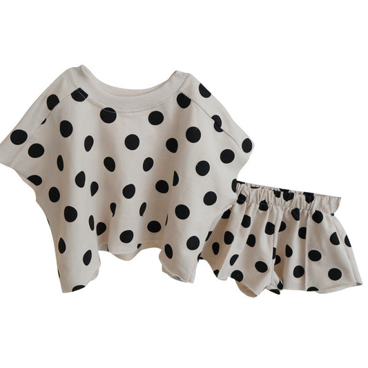 Cotton Polka Dot Set Short Sleeves  Shorts Korean Baby Wear