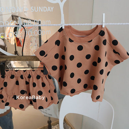 Cotton Polka Dot Set Short Sleeves  Shorts Korean Baby Wear