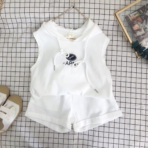 Summer Suit Korean Style Cotton Sleeveless Hooded Shorts Two-Piece Girl Western Style Suit