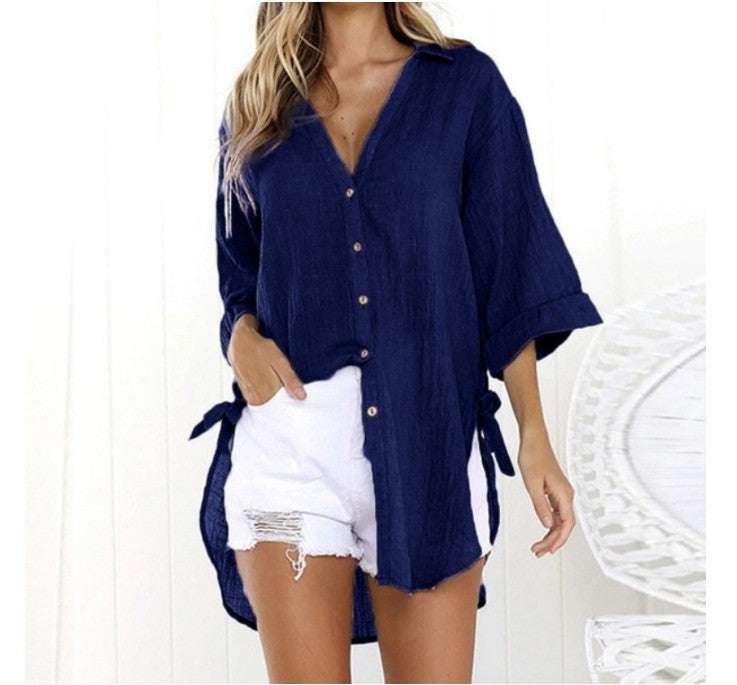 Linen Cotton Shirt Irregular Cardigan