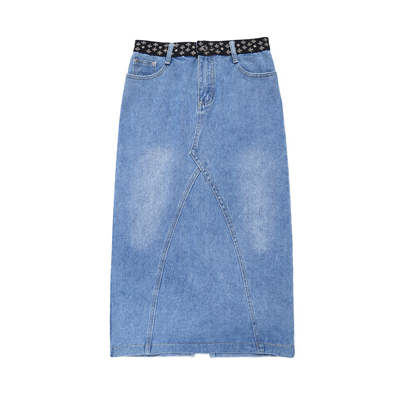 Plus Fat Plus Size One-Step Split Denim Skirt Mid-Length Female Skirt High Waist Bag Hip Long Skirt