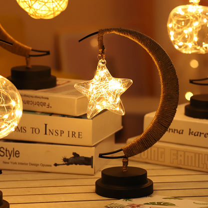 Led Moon Light Wrought Iron Ornament Light Star Shape Copper Wire Light Decorative Light USB Battery - myETYN