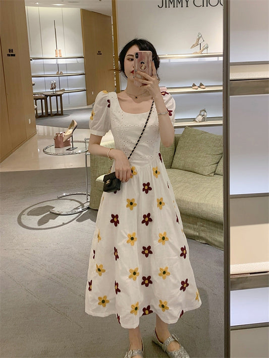Skirt Summer Women"s New French Floral Dress With Slim Waist And Goddess Style Bubble Sleeve Skirt - myETYN