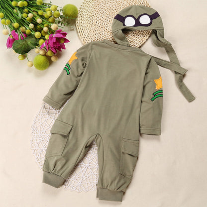 Aviation Pilot Long Sleeve One Piece   Hat Army Green Romper