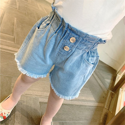 Girls High Waist Flower Bud Korean Summer Dress New Kids Denim Girl Hot Pants