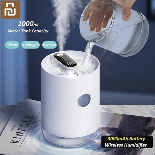 Air Humidifier 1L 3000mAh Portable Wireless USB Water Mist Diffuser Battery Life Show With LED Night Light