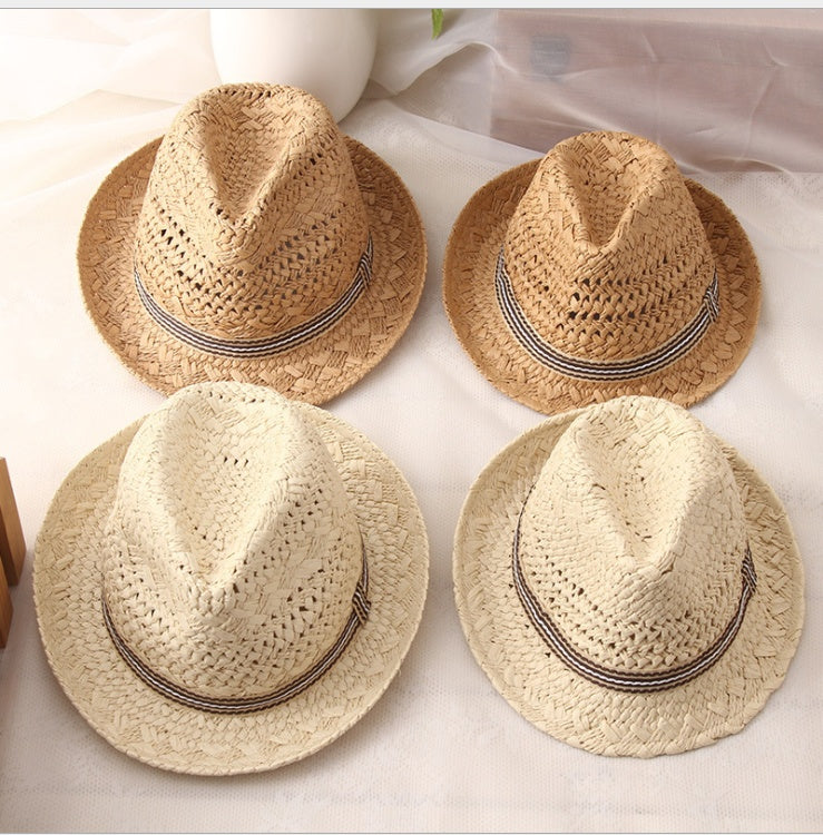 Straw Hat Parent-child Breathable Jazz Hat tide British Top Hat Summer Men's Panama Hat Children's Beach Sun