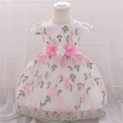 Embroidered Princess Dress Cotton Bowknot Children's Performance Dress