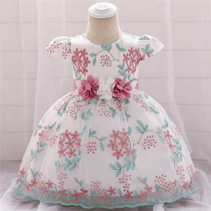 Embroidered Princess Dress Cotton Bowknot Children's Performance Dress