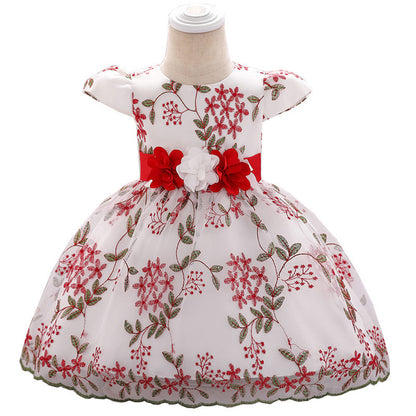 Embroidered Princess Dress Cotton Bowknot Children's Performance Dress