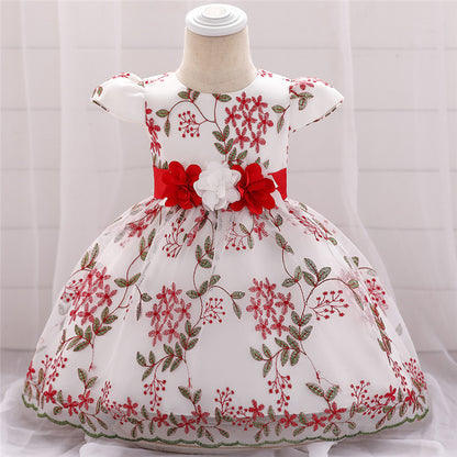 Embroidered Princess Dress Cotton Bowknot Children's Performance Dress