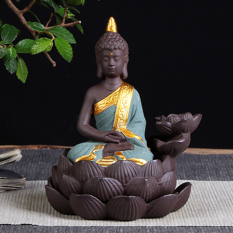 Sitting Lotus Bodhisattva India Thailand Buddha Statue Purple Clay High Mountain Flowing Water Ceramic Aromatherapy Oven Lotus Cross-border Creative Decoration