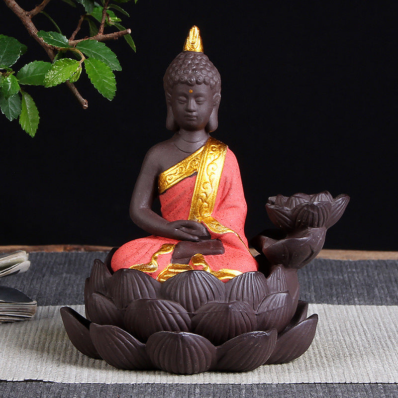 Sitting Lotus Bodhisattva India Thailand Buddha Statue Purple Clay High Mountain Flowing Water Ceramic Aromatherapy Oven Lotus Cross-border Creative Decoration