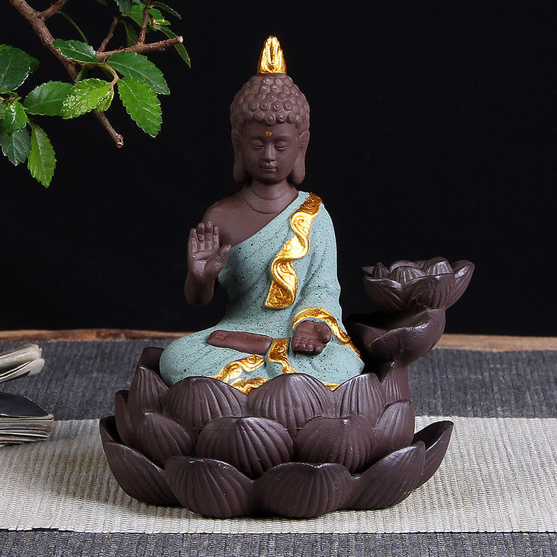 Sitting Lotus Bodhisattva India Thailand Buddha Statue Purple Clay High Mountain Flowing Water Ceramic Aromatherapy Oven Lotus Cross-border Creative Decoration