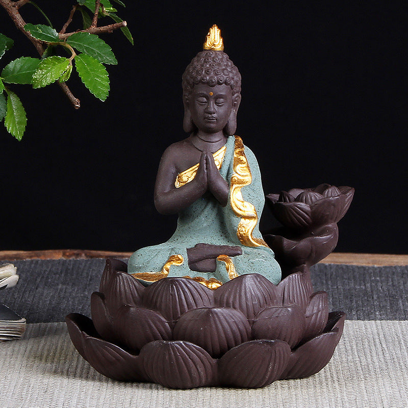 Sitting Lotus Bodhisattva India Thailand Buddha Statue Purple Clay High Mountain Flowing Water Ceramic Aromatherapy Oven Lotus Cross-border Creative Decoration