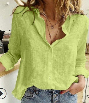 Solid Color Casual Loose Long Sleeve Linen Shirt