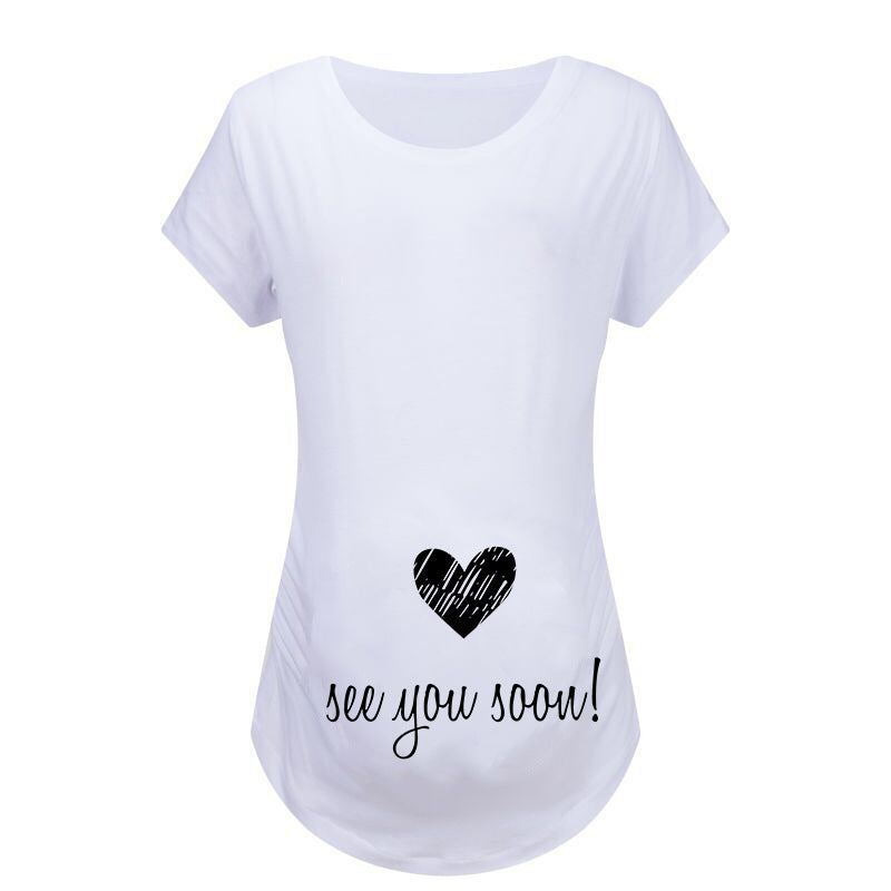 Women T-Shirts Slim Maternity Funny Letter Tops O-Neck Pregnancy Women - myETYN