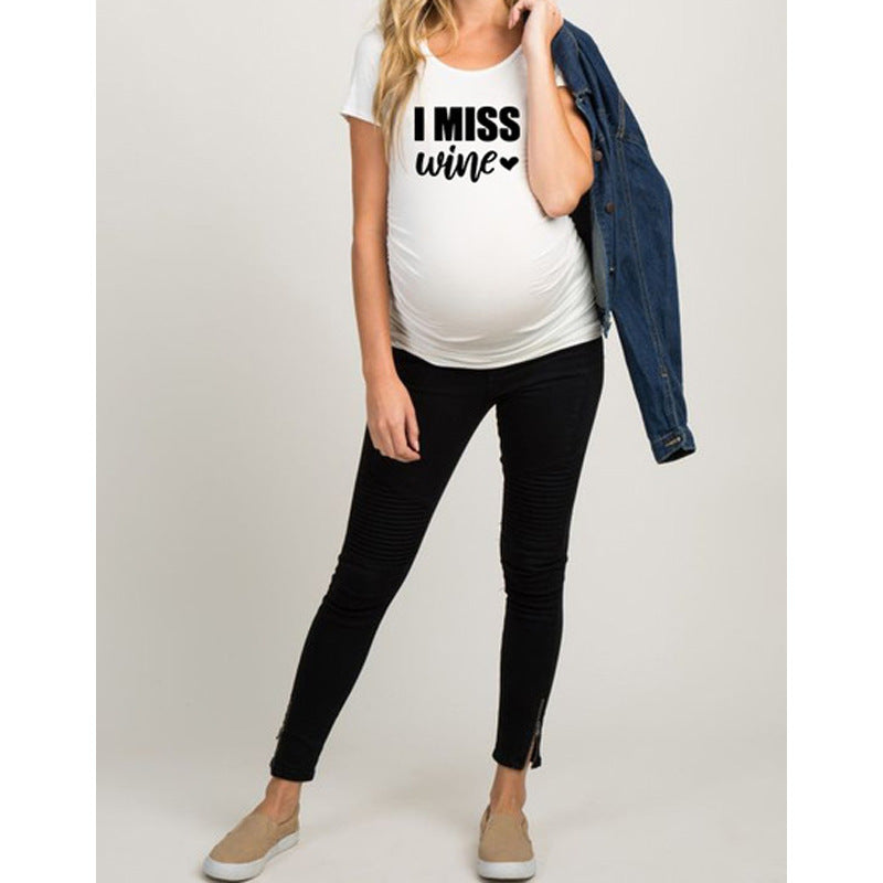 Women T-Shirts Slim Maternity Funny Letter Tops O-Neck Pregnancy Women - myETYN