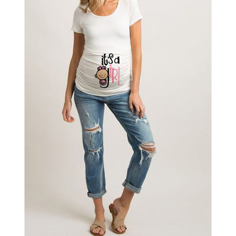 Women T-Shirts Slim Maternity Funny Letter Tops O-Neck Pregnancy Women - myETYN