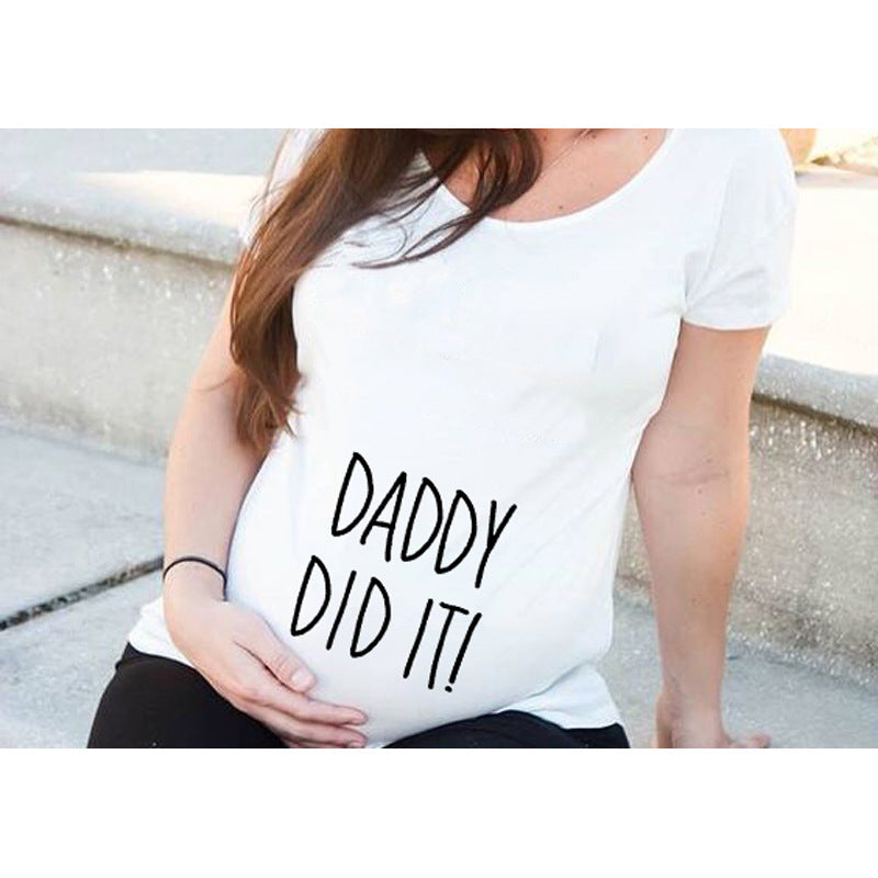 Women T-Shirts Slim Maternity Funny Letter Tops O-Neck Pregnancy Women - myETYN