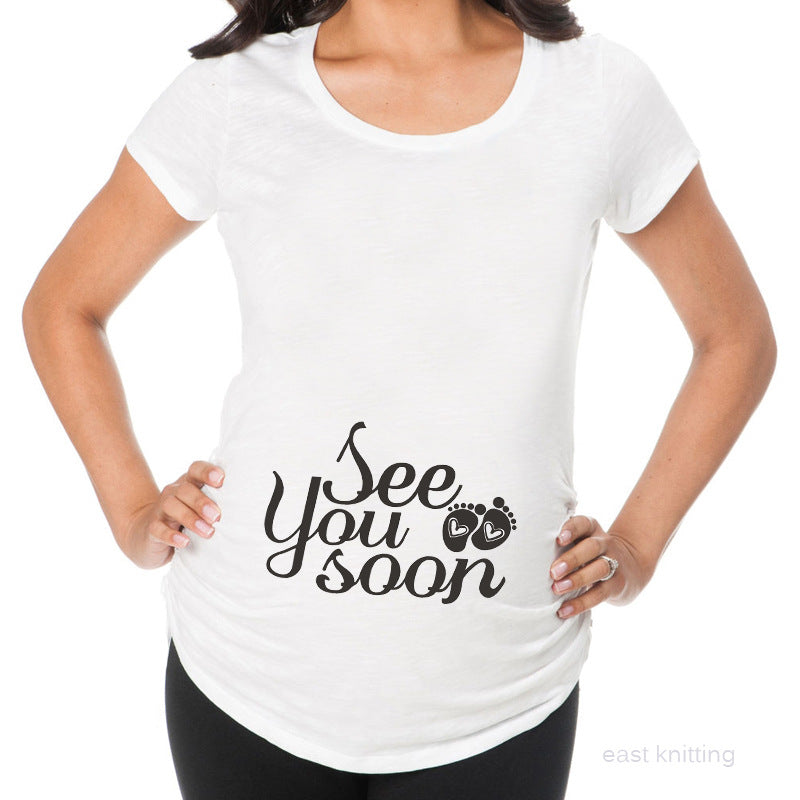 Women T-Shirts Slim Maternity Funny Letter Tops O-Neck Pregnancy Women - myETYN