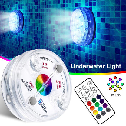 13 Led Submersible Light for Swimming Pool Garden Fountain Bathroom IP68 Waterproof Underwater Lamp with Suction Cup RF Remote - myetyn