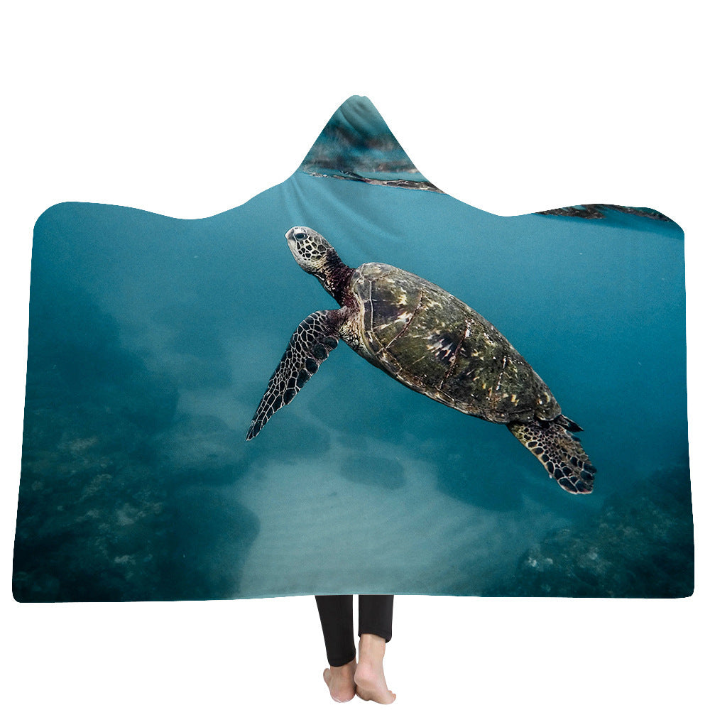 Ocean Tortoise Series Hooded Blanket Cloak: Stay Cozy with this Thick Household Blanket