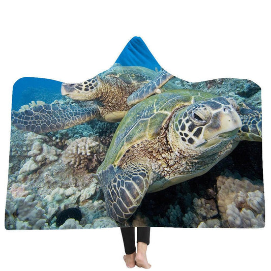 Ocean Tortoise Series Hooded Blanket Cloak: Stay Cozy with this Thick Household Blanket