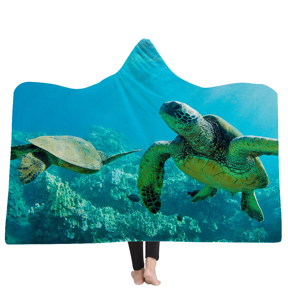 Ocean Tortoise Series Hooded Blanket Cloak: Stay Cozy with this Thick Household Blanket