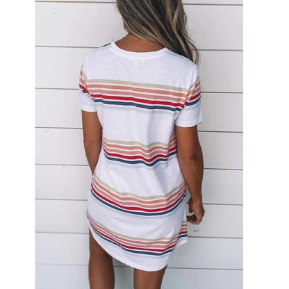 Women'S European And American Summer Color Striped Round Neck Dress Aliexpress Amazon Tt00567 - myETYN