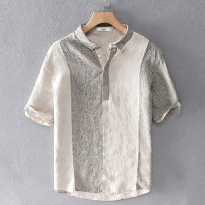 Linen Striped Short Sleeve Shirt Summer Retro Shirt Breathable Linen Linen Cotton Linen Square Collar T-shirt